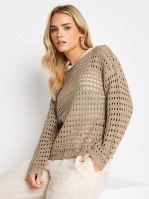 SFKT BEIGE CROCHET SLASH NECK JUMPER ONE SIZE
